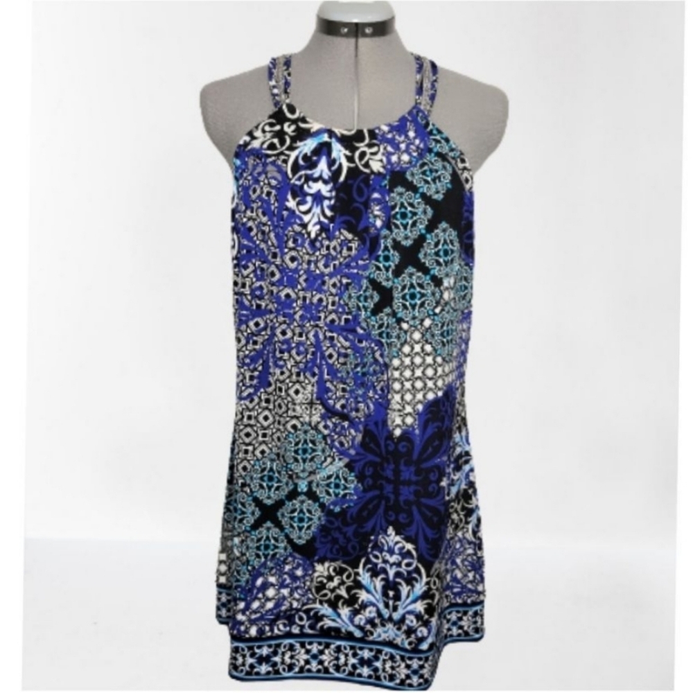 White House Black Market Mini Patchwork Floral Summer Dress Women's Size Large